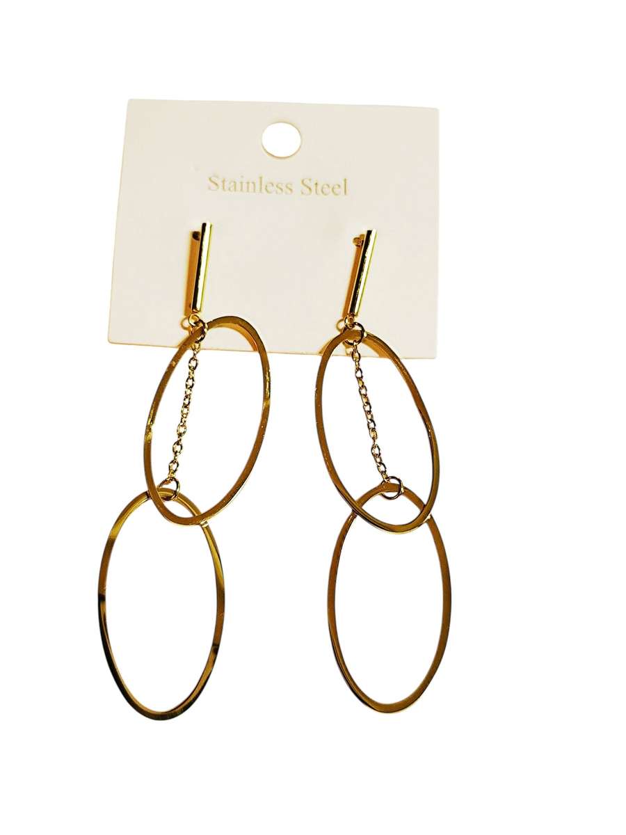 1 Pair Gold earrings, Stainless Steel, 73mm