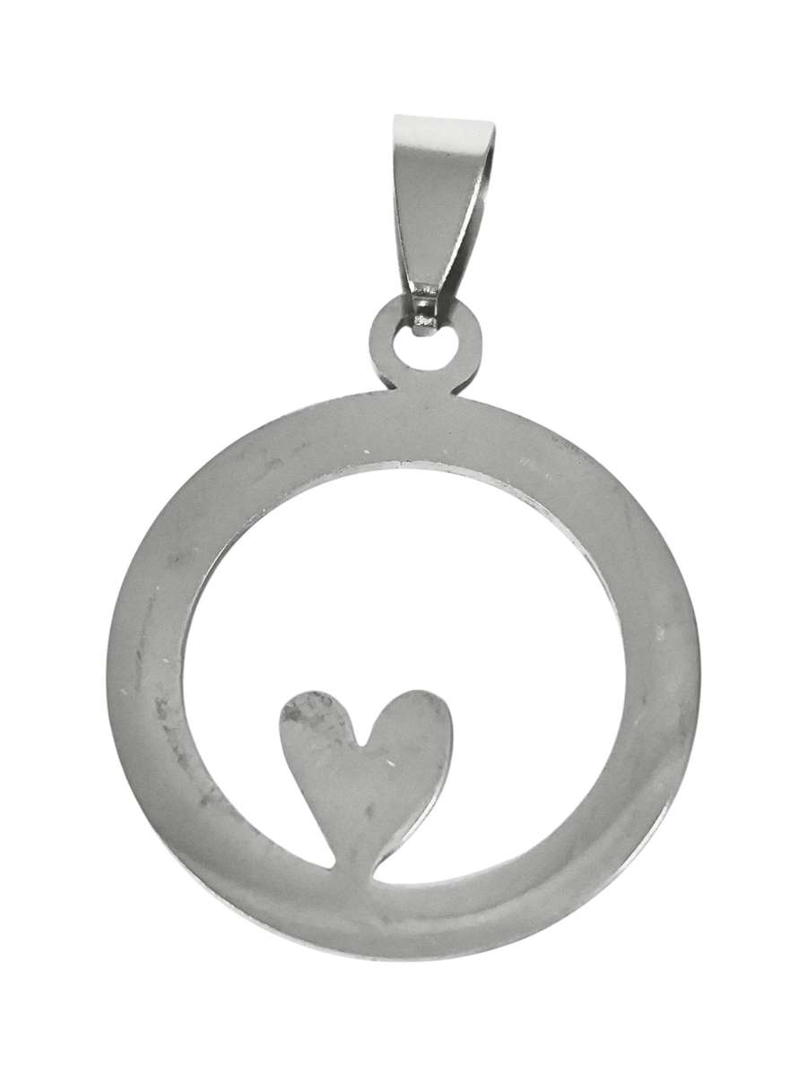 Pendant in stainless steel with bail, Dainty heart in circle