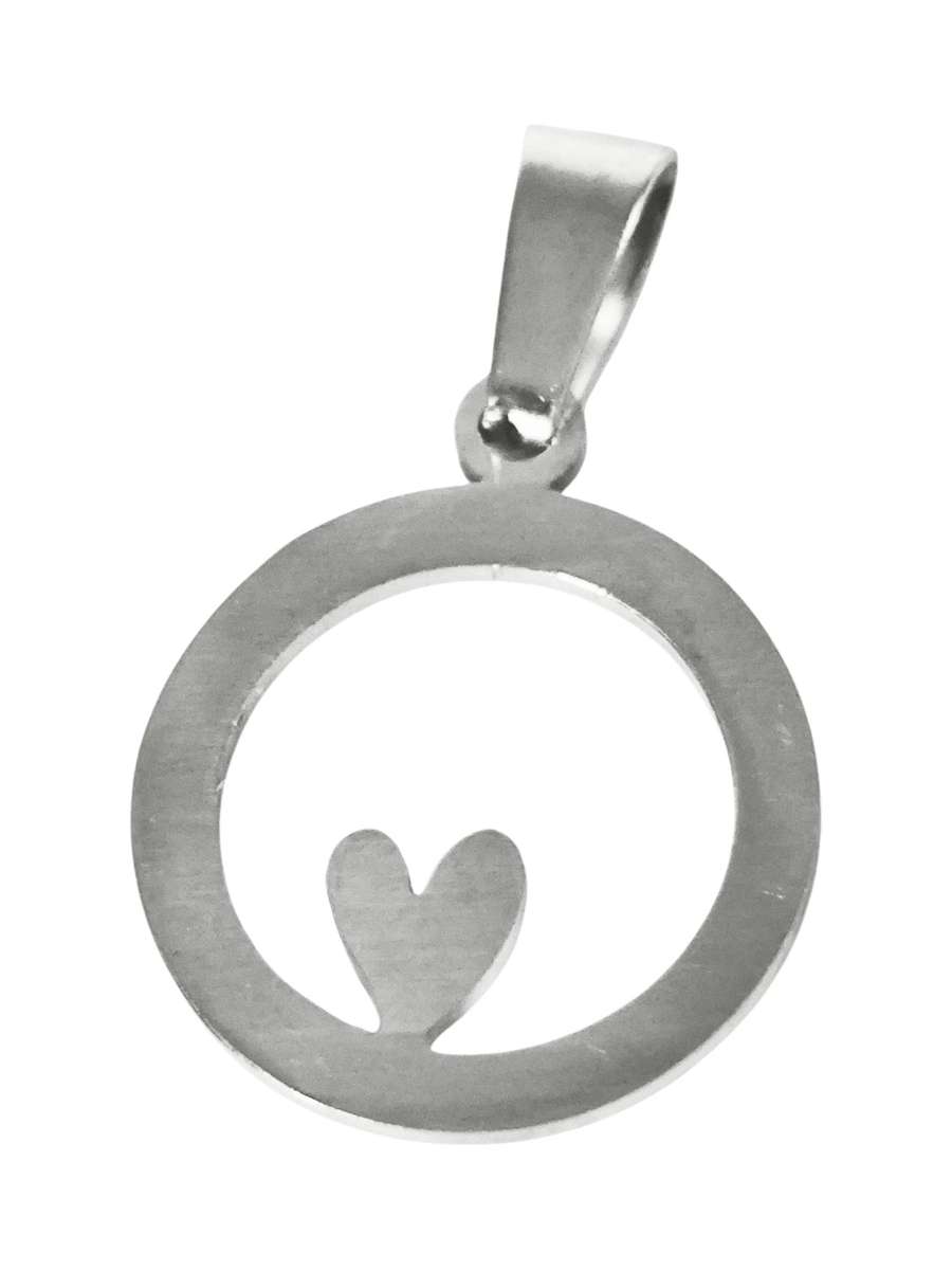 Pendant in stainless steel with bail, Dainty heart in circle