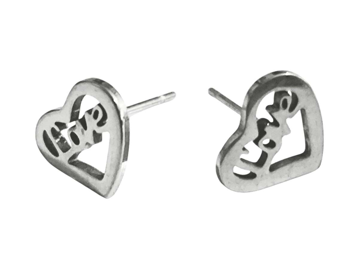 Love Heart Pin Earrings in Stainless Steel, 10mm