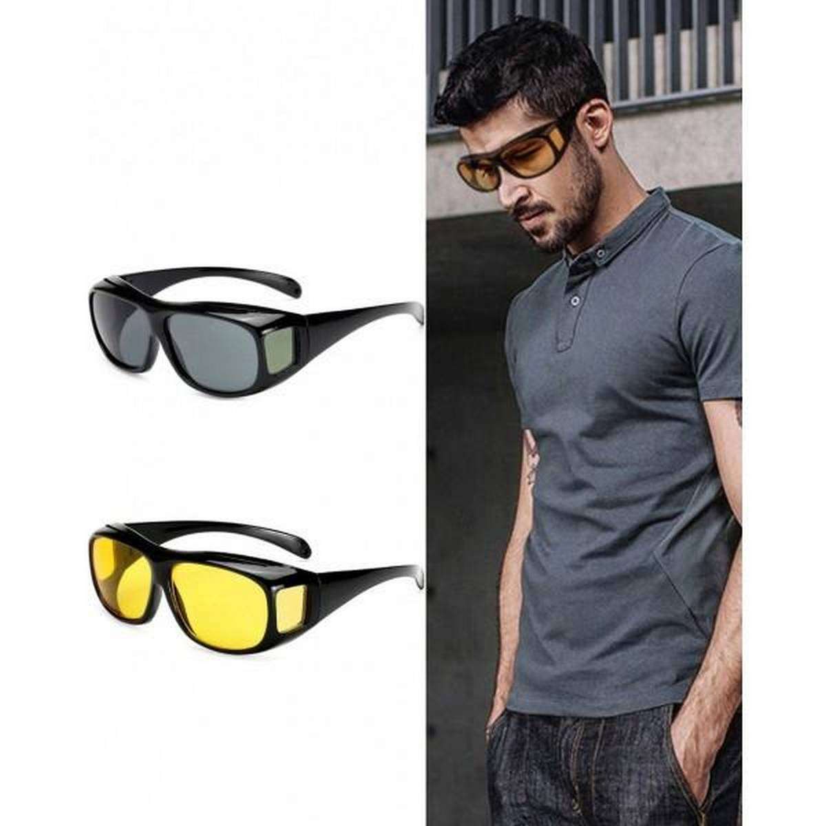 Hd Vision Wrap Around Glasses - Set of 2 Brown & Black Glasses Night Vision Antiglare