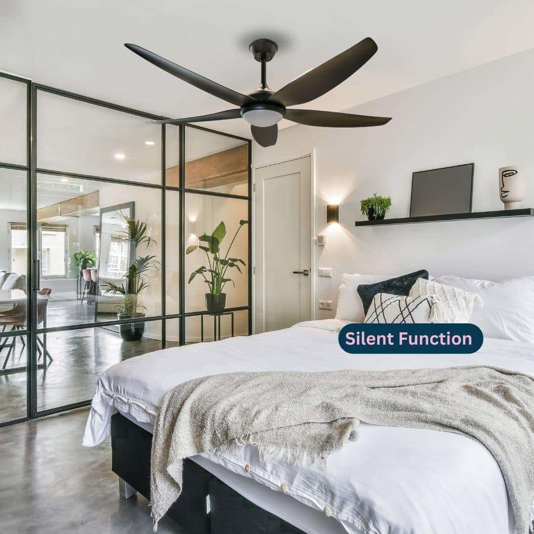 5 Black Blades 52 Inch Ceiling Fan with Light and Remote