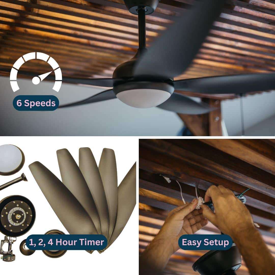 5 Black Blades 52 Inch Ceiling Fan with Light and Remote