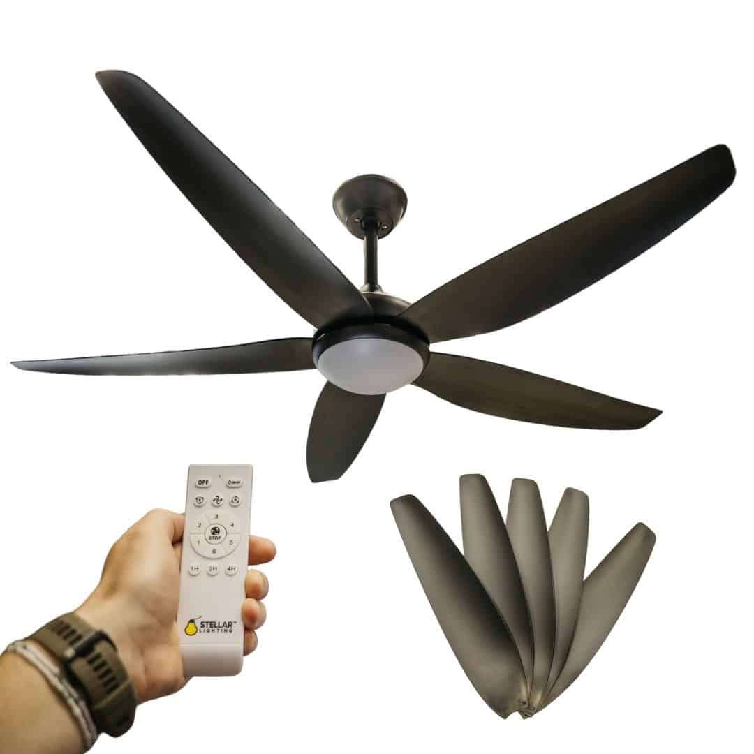 5 Black Blades 52 Inch Ceiling Fan with Light and Remote