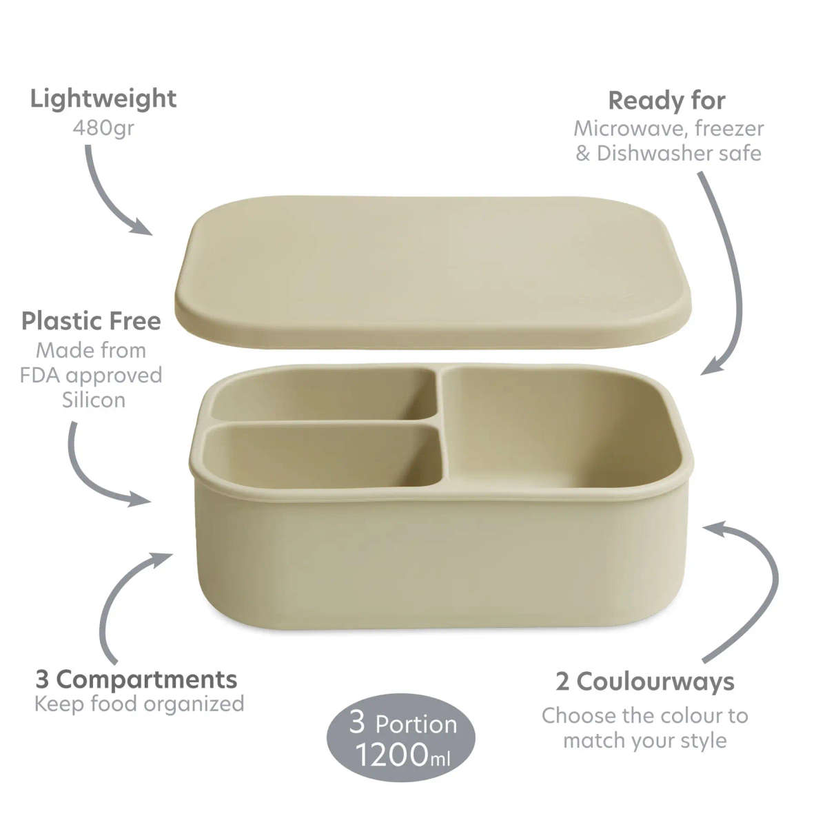 Silicone Bento Lunchbox -3 portion - Mushroom