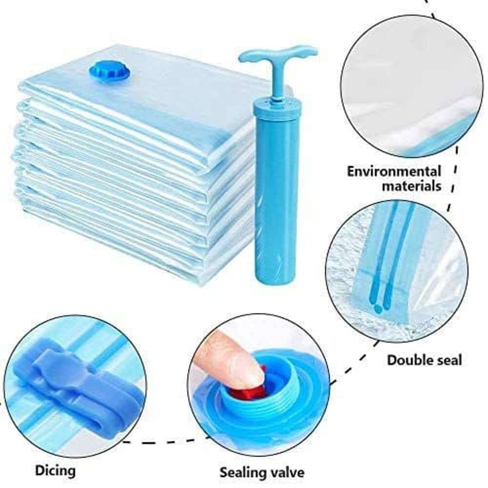 Vacuum Compression Storage Bags & Hand Pump x15 Pack (4 Sizes)