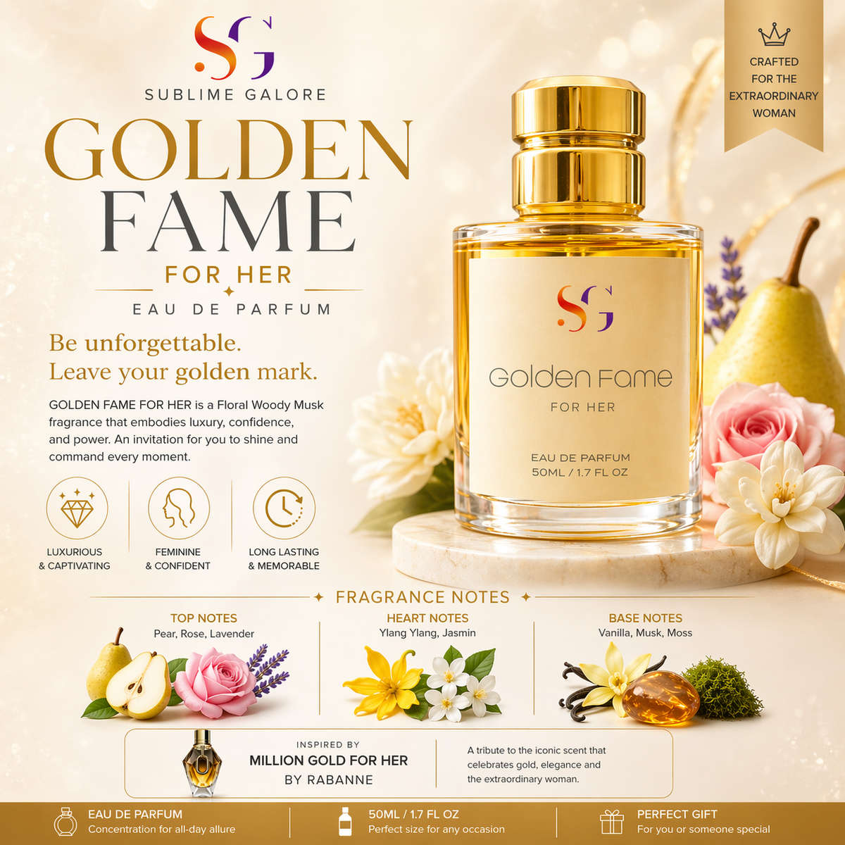 GOLDEN FAME FOR HER - INSPIRED BY  Million Gold For Her by Rabanne