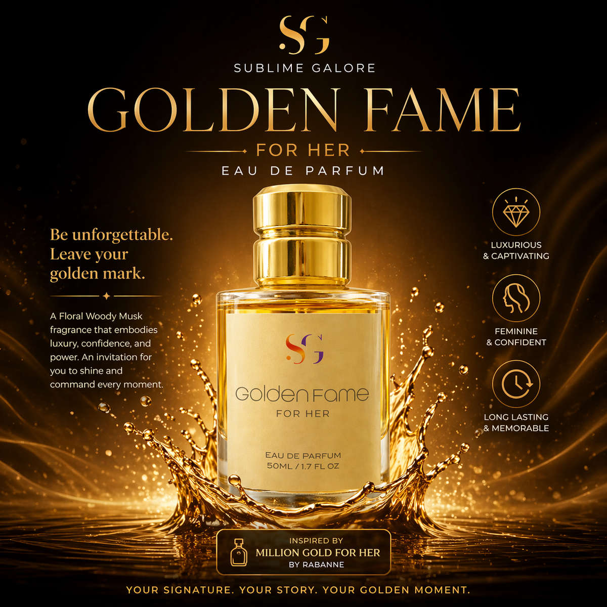 GOLDEN FAME FOR HER - INSPIRED BY  Million Gold For Her by Rabanne