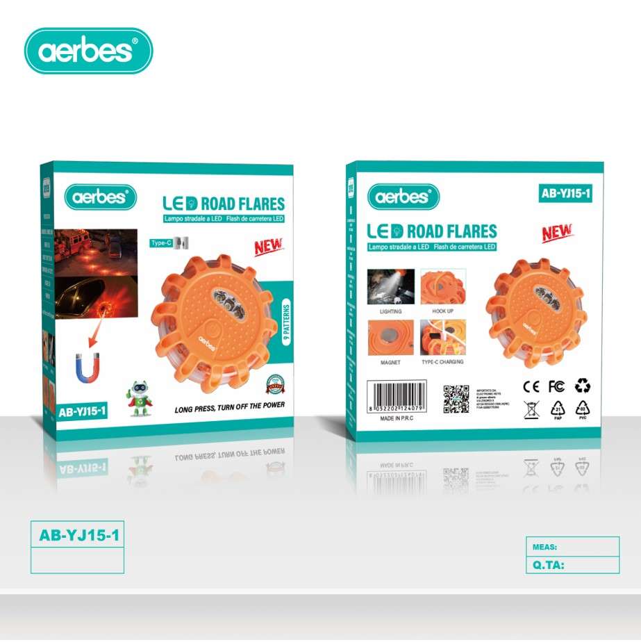 Aerbes AB-YJ15-1 Magnetic Rechargeable Emergency Road Flare Light 9 Modes