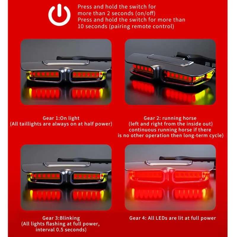 Bicycle Tail Light With Remote Control For Turn Light