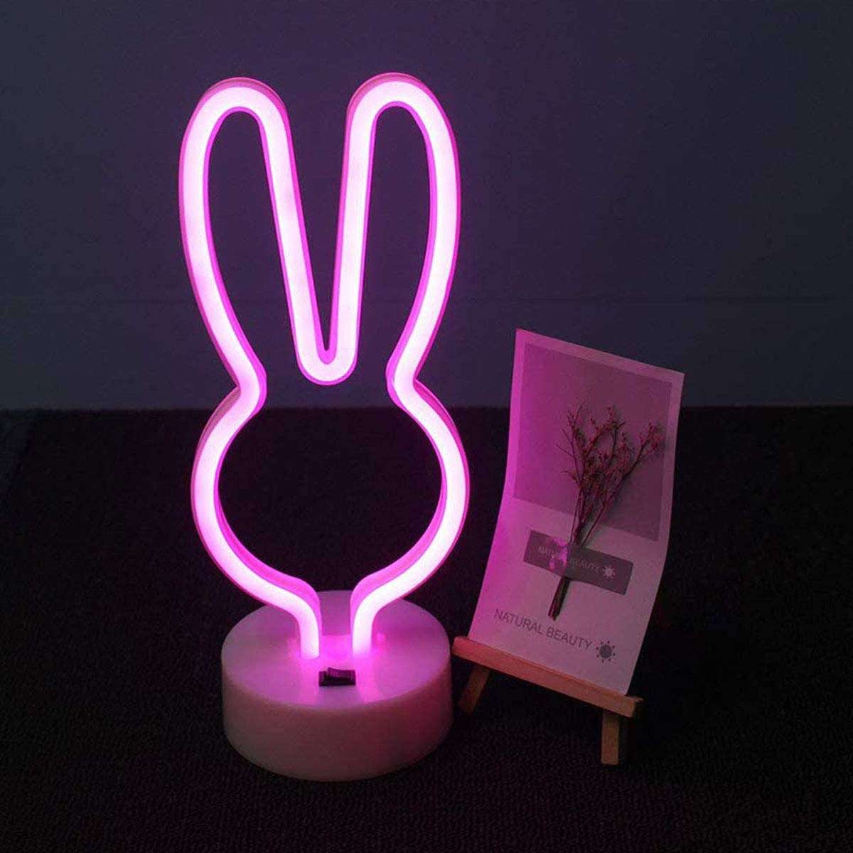 B-13 USB DC Cable or Battery Operated Bunny Ear  Neon Lamp with Base