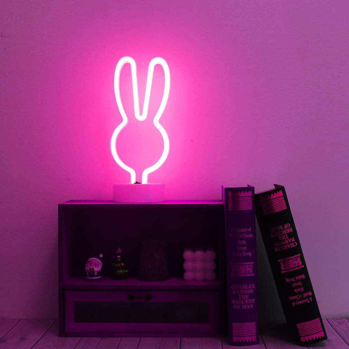 B-13 USB DC Cable or Battery Operated Bunny Ear  Neon Lamp with Base