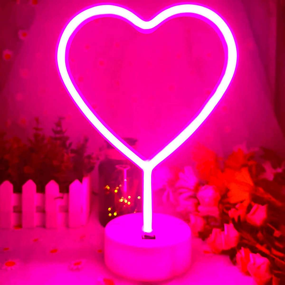 B-2 USB DC Cable Or Battery Operated Heart Neon Lamp With Base