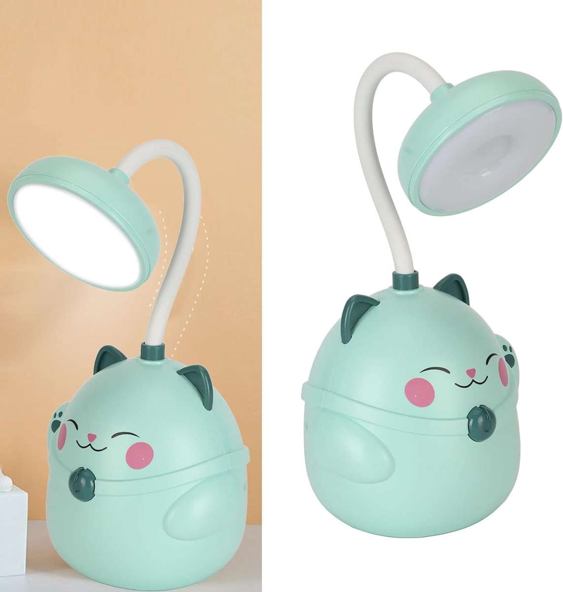CS290 USB Rechargeable Happy Cat Table Lamp 2 Settings With Pencil Holder