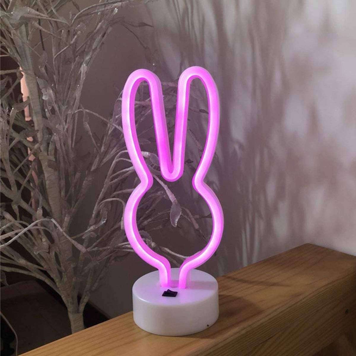 B-13 USB DC Cable or Battery Operated Bunny Ear  Neon Lamp with Base