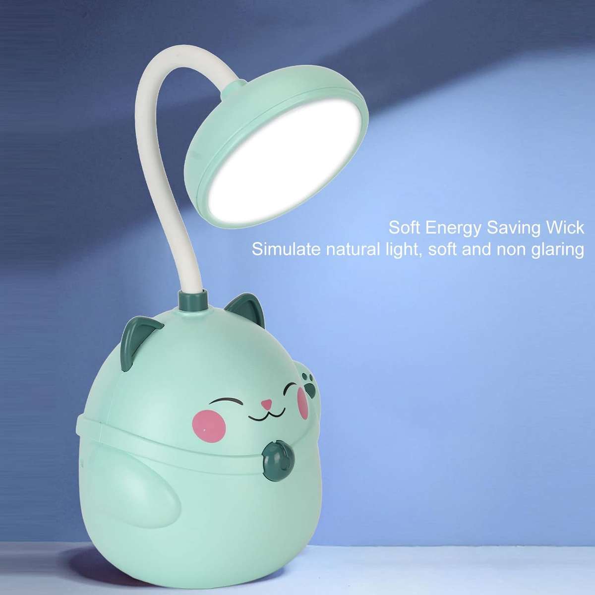 CS290 USB Rechargeable Happy Cat Table Lamp 2 Settings With Pencil Holder