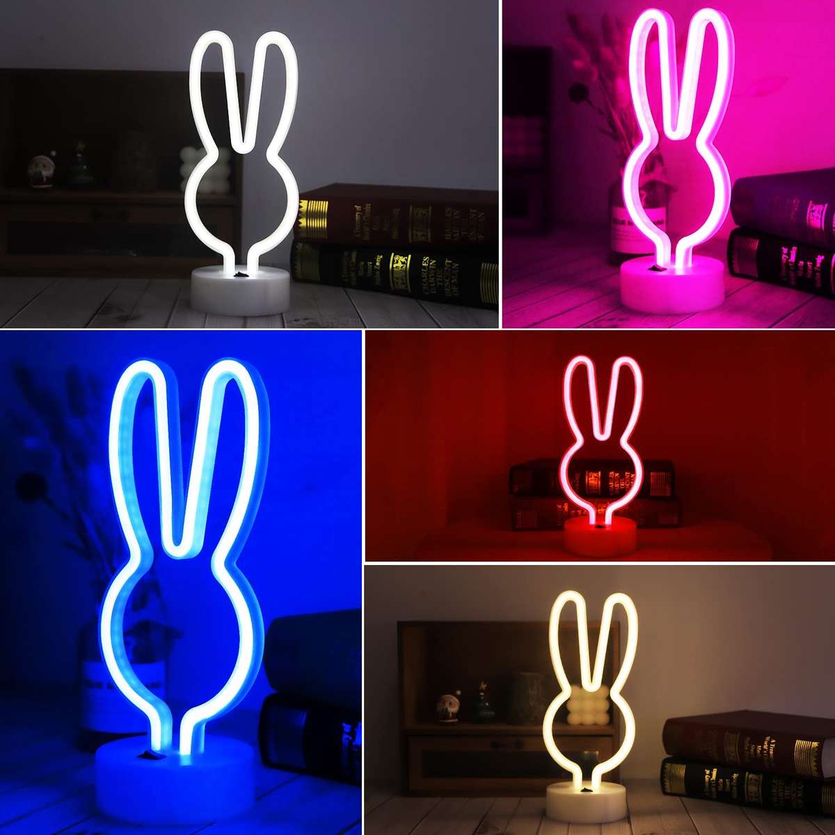 B-13 USB DC Cable or Battery Operated Bunny Ear  Neon Lamp with Base