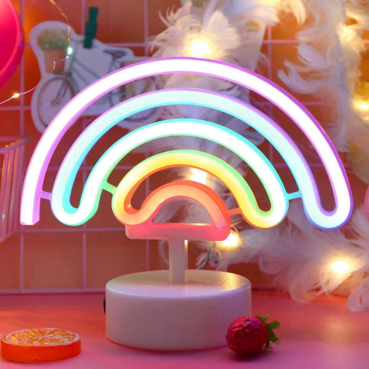 B-29 USB DC Cable Or Battery Operated Rainbow Neon Lamp With Base