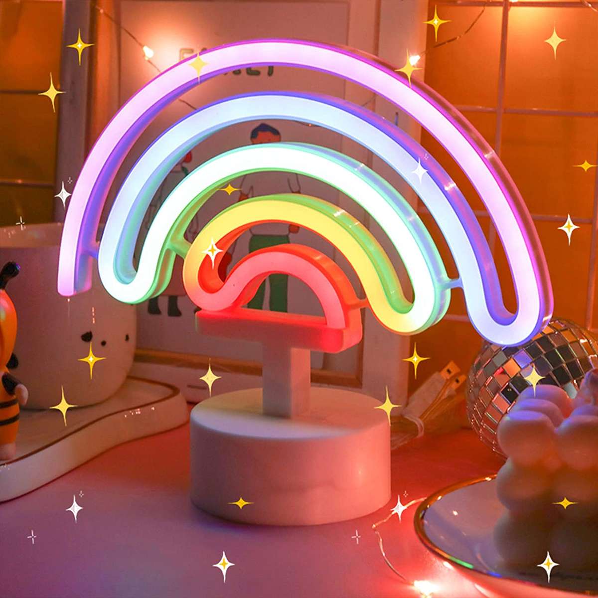 B-29 USB DC Cable Or Battery Operated Rainbow Neon Lamp With Base