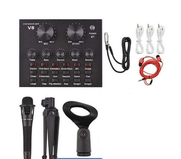 V+8 Sound Card Audio Interface External USB Live Broadcast With Microphone