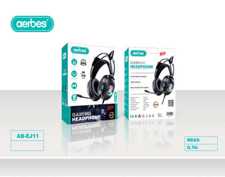 Aerbes AB-EJ11 Wired Cat Ear 3.5mm USB RGB Gaming Headphone With Built In Microphone