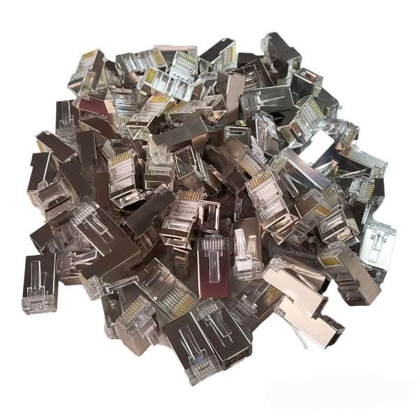 RJ45 Type 6 Copper Case CAT6 Network Cable Connector Crystal Head Shielded 100pc