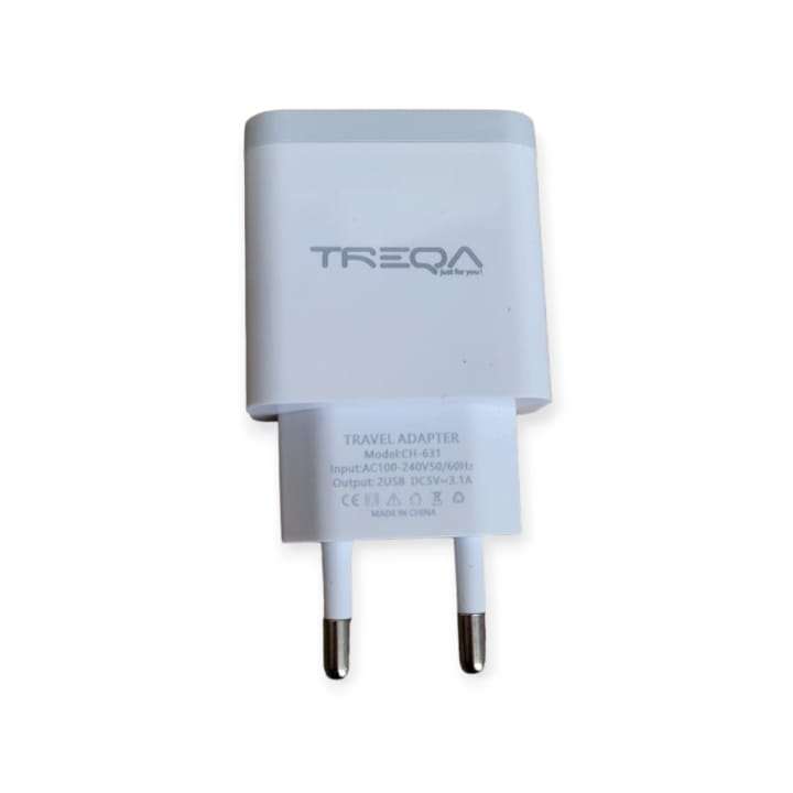 Treqa CH631 Dual USB Port Charger With Lightning USB Cable 3.1A