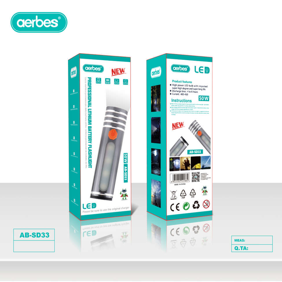 Aerbes AB-SD33 Portable USB Rechargeable Super Bright Flashlight 50W