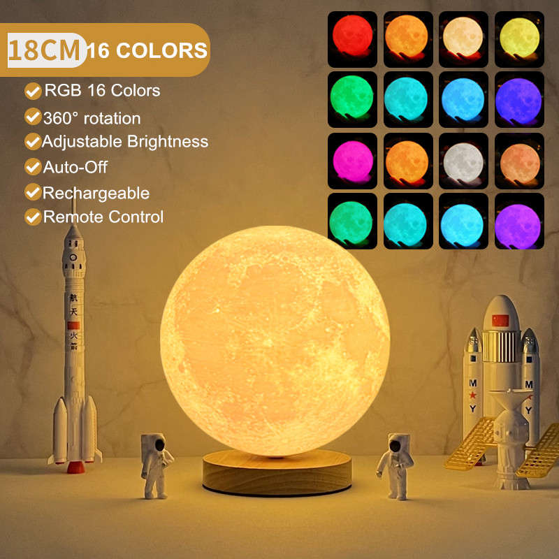 1831527 Rechargeable Multi Color Rotating Moon Lamp 18cm