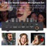 V+8 Sound Card Audio Interface External USB Live Broadcast With Microphone
