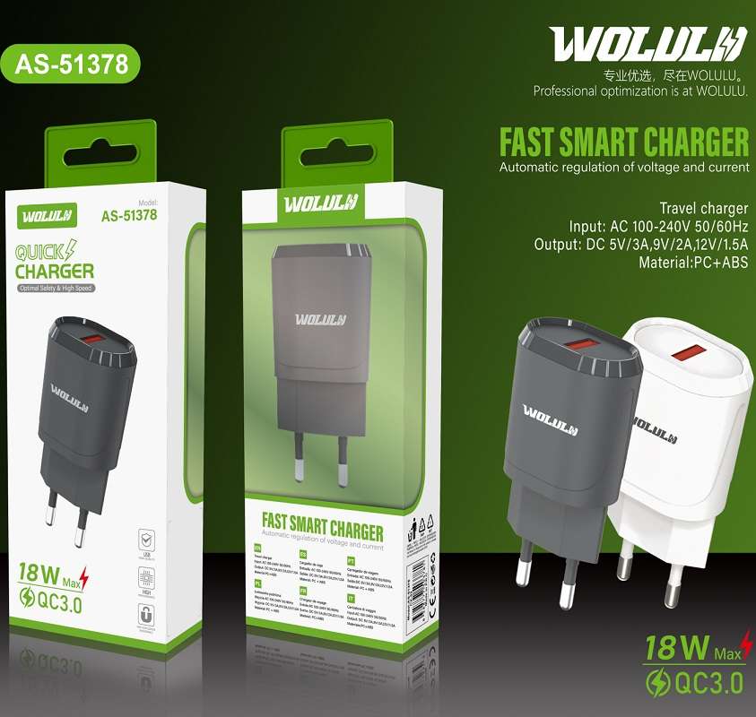Wolulu AS-51378 QC3.0 USB Wall Quick Charger 18W