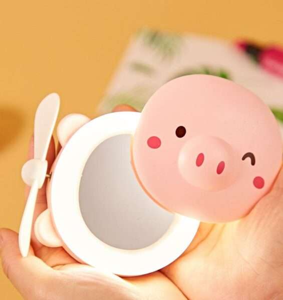 Makeup Mirror USB Charging LED Lamp LED Fill Light Cartoon Piggy Shape Multi-function Led