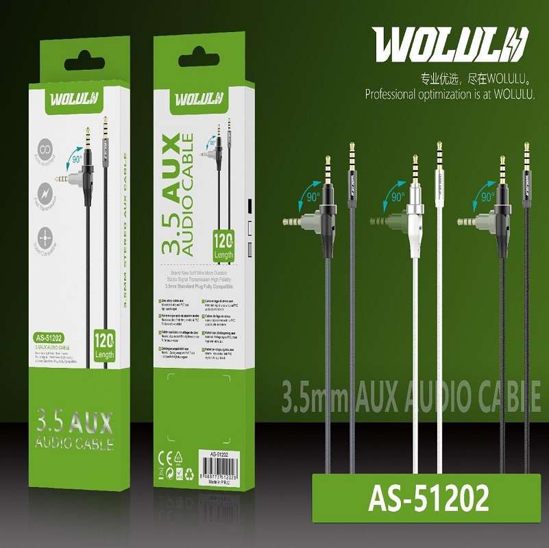 Wolulu AS-51202  90° Rotating Angle Auxiliary Cable 1.2m