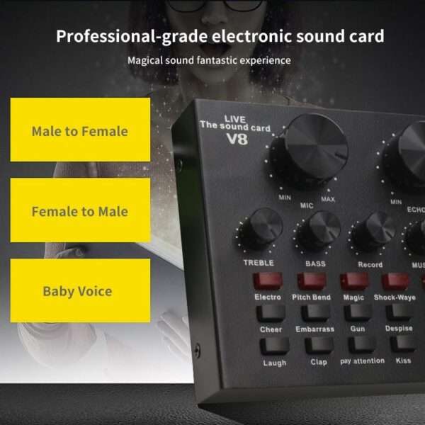 V+8 Sound Card Audio Interface External USB Live Broadcast With Microphone