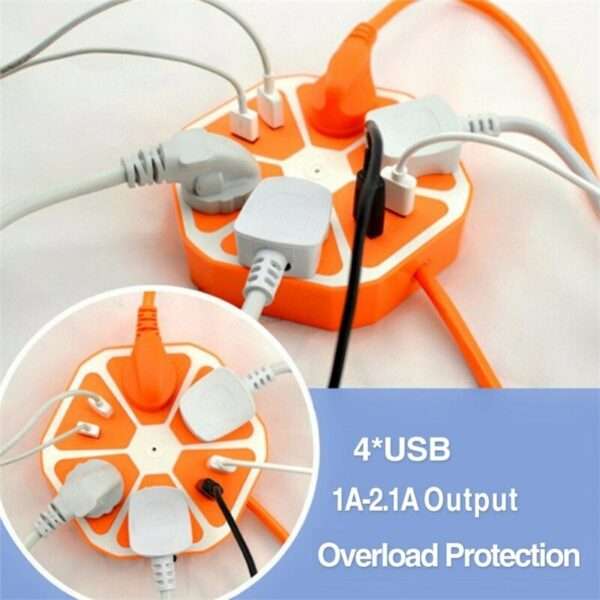 JG23192 Hexagon Power Socket with 4 USB Ports