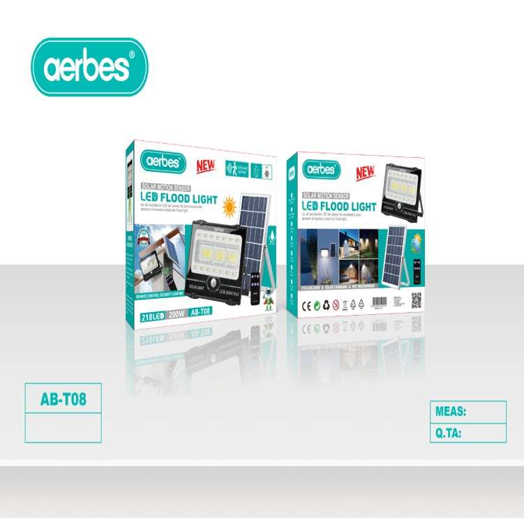 Aerbes AB-T08 Solar Powered Sensor Motion Floodlight With Remote Control 200W