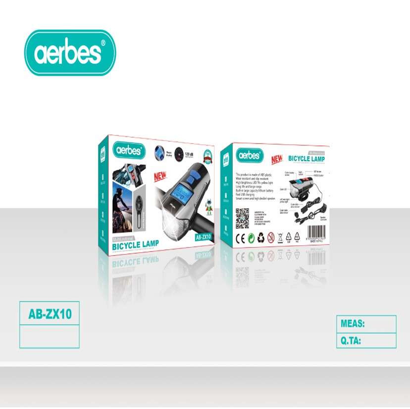 Aerbes AB-ZX10 Dual Light Source Wireless Code Meter With Horn Bicycle Front Light