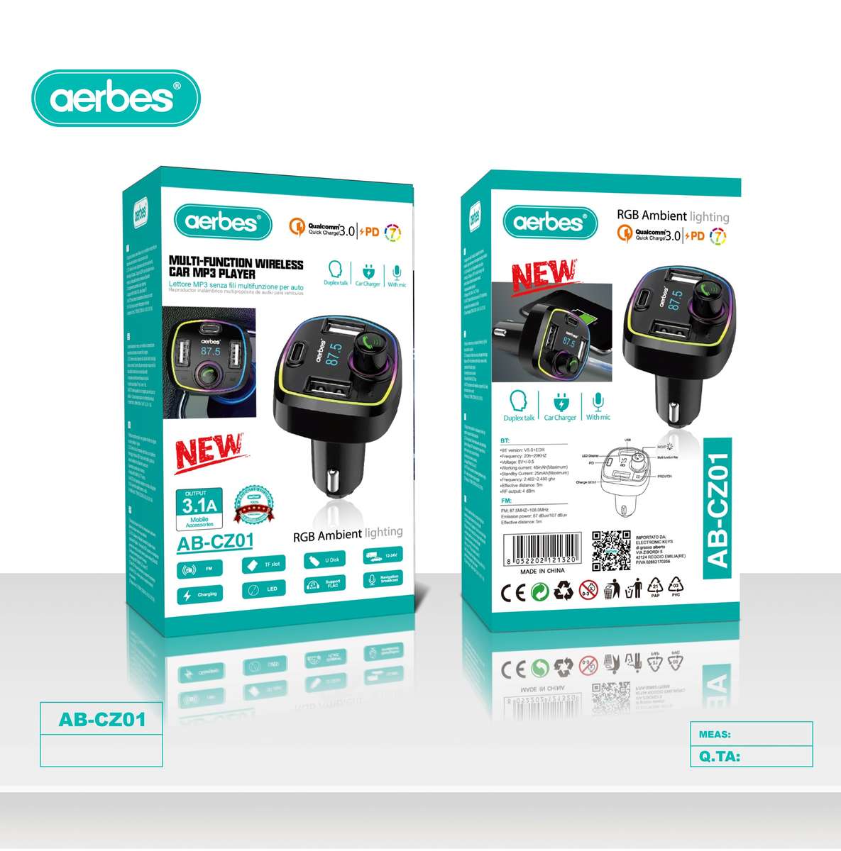 Aerbes AB-CZ01 Multifunctional Wireless RGB Car MP3 Player FM Transmitter