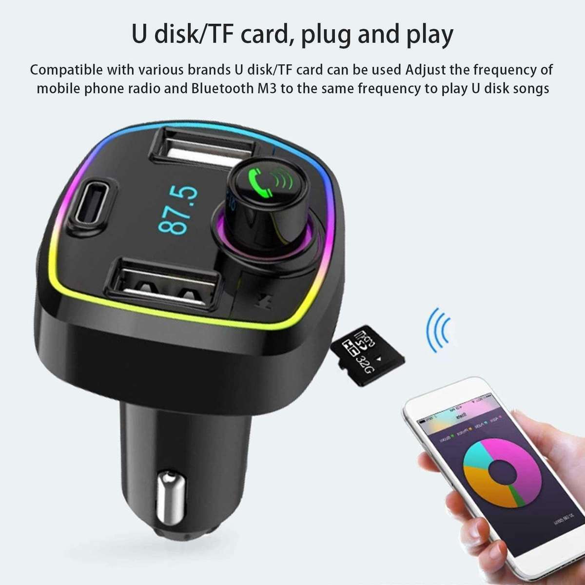 Aerbes AB-CZ01 Multifunctional Wireless RGB Car MP3 Player FM Transmitter