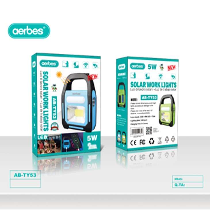 Aerbes AB-TY53 Rechargeable Solar Powered LED + COB  Emergency Work Light 5W