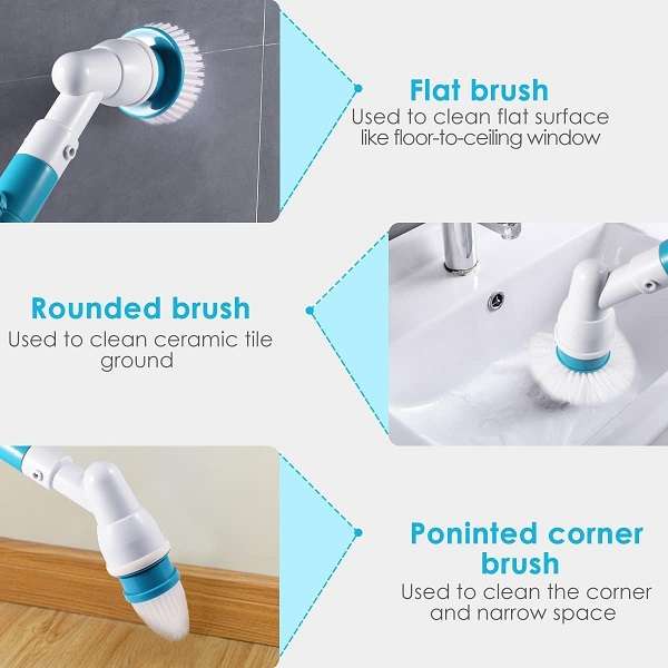 Cordless Tub and Tile Scrubber With 4 Replaceable Cleaning Scrubber Brush
