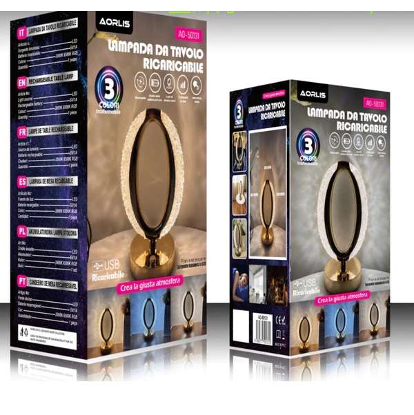 Aorlis AO-50131 Rechargeable Oval Shaped Crystal 3 LED Mode Table Lamp