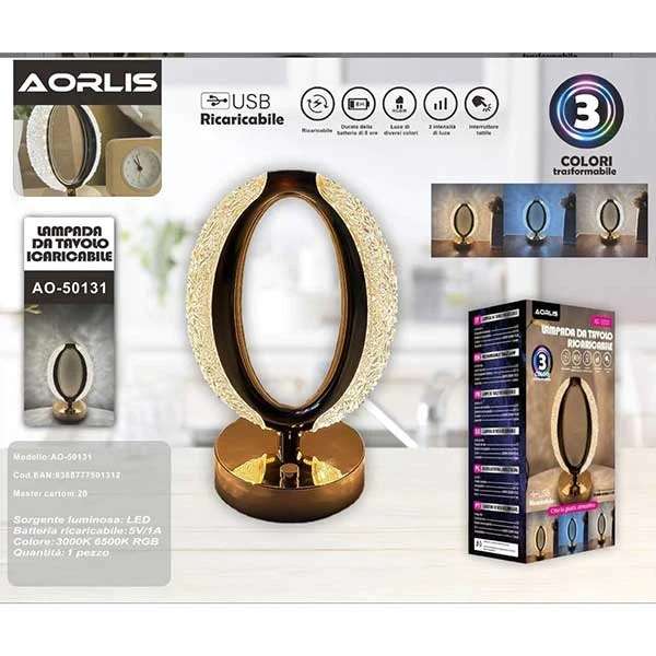 Aorlis AO-50131 Rechargeable Oval Shaped Crystal 3 LED Mode Table Lamp