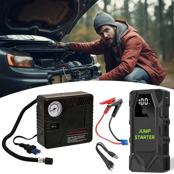 241030-1 2000Amp Peak Current Jump Starter Kit With Tyre Compressor 12V