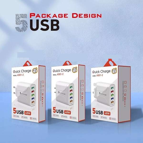 A501-2 Five Port USB Quick Smart Wall Charger 48W