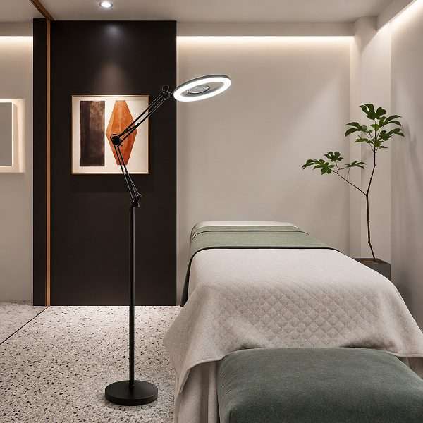 JG20375390 Professional LED Magnifying Floor Lamp with Adjustable Swing Arm, 2 Light Modes &amp; ...