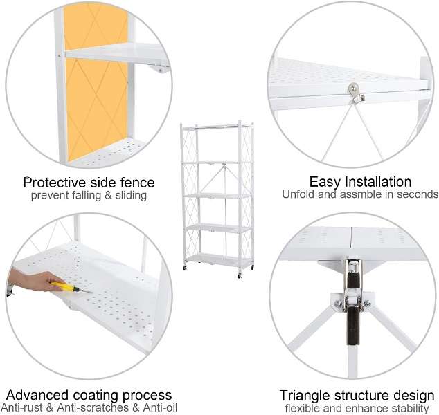 JG20375387 4 Tier Folding Trolley Shelf With Lockable Wheels