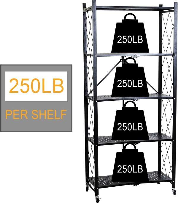 JG20375387 4 Tier Folding Trolley Shelf With Lockable Wheels