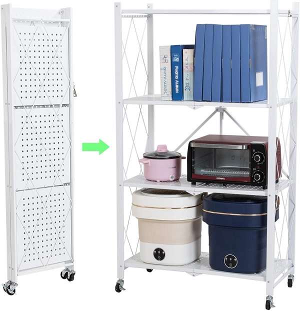 JG20375387 4 Tier Folding Trolley Shelf With Lockable Wheels