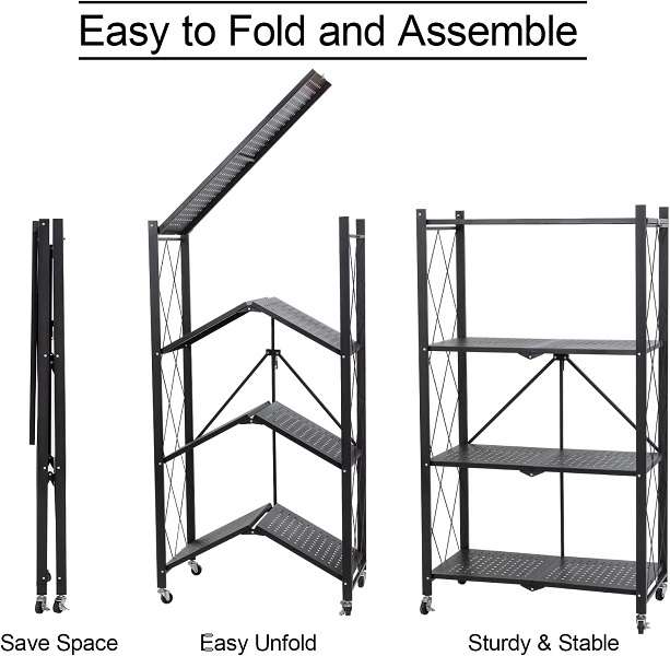 JG20375387 4 Tier Folding Trolley Shelf With Lockable Wheels